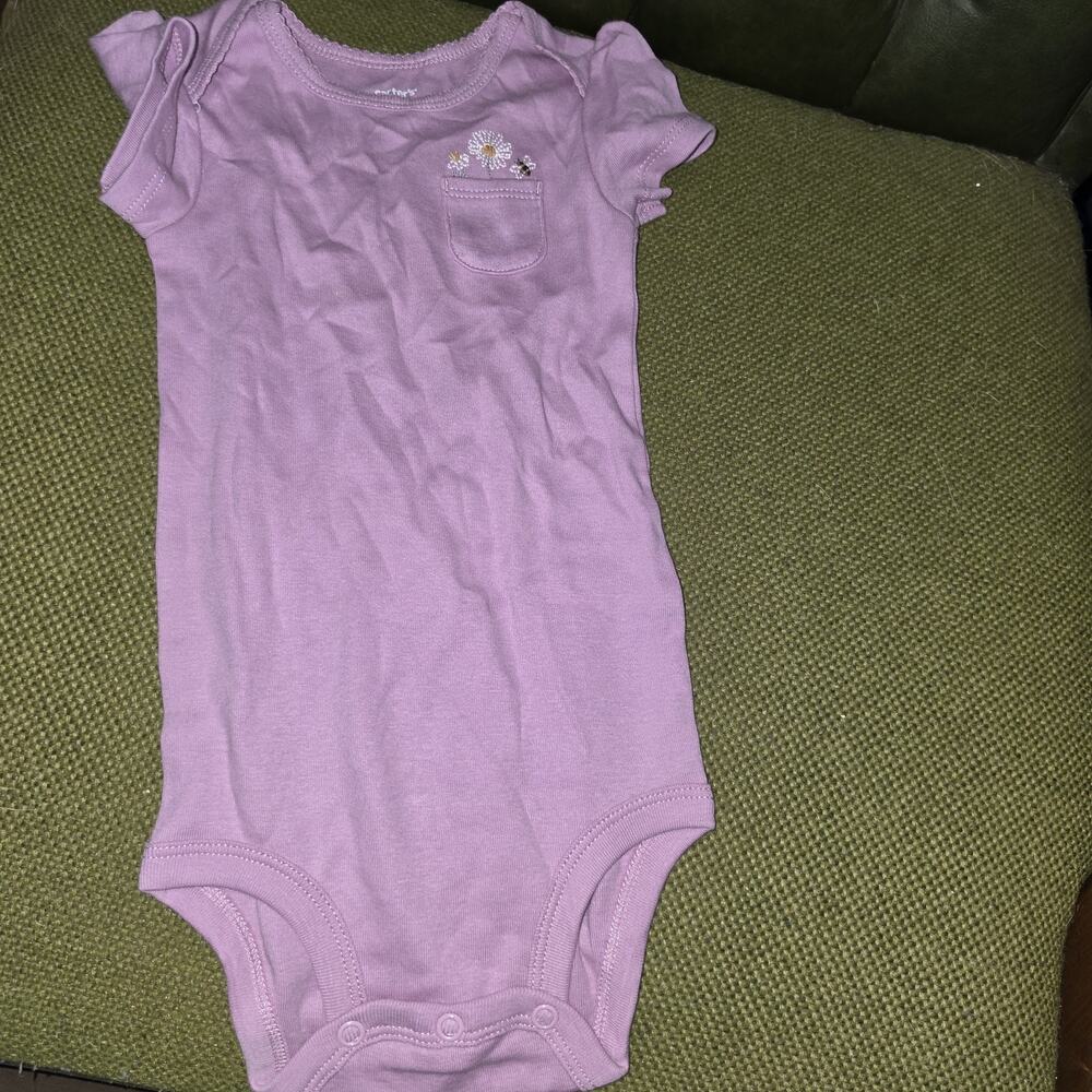 Carter's 12M girls purple one piece bodysuit with pocket NWOT